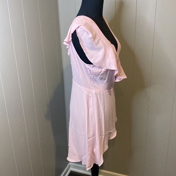 NWT BCBGMaxazria Small Tunic Top Asymmetrical Wrap Sheer Pink Ruffle - Picture 5 of 8